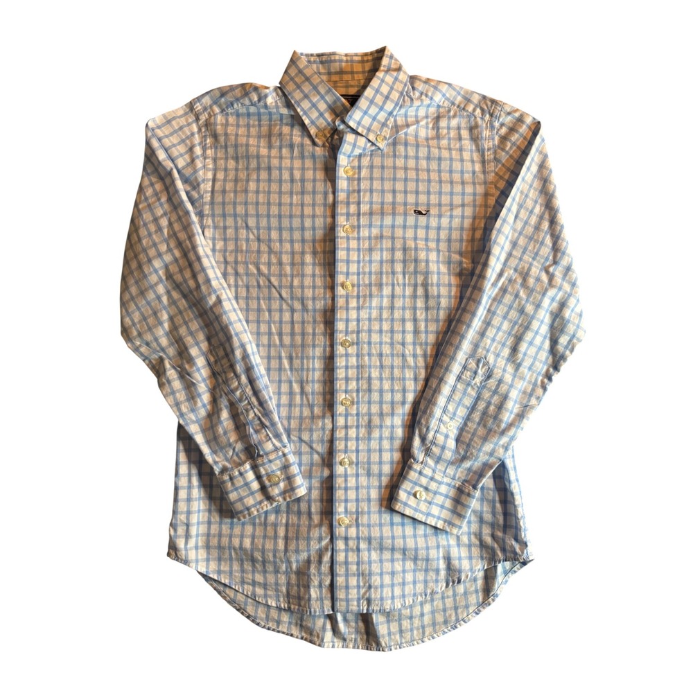 Vineyard Vines Slim Fit Whale Shirt Mens S Blue Gingham Button Down Long Sleeve